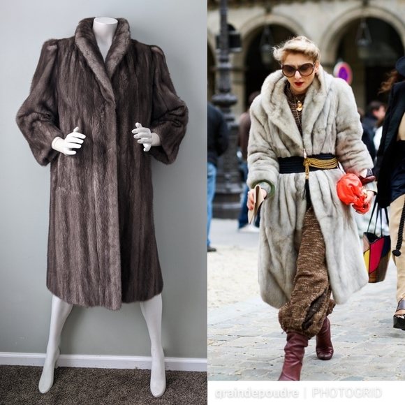 Vintage Jackets & Blazers - Vtg Silver Blue Mink Coat Puff Strong Shoulder S M